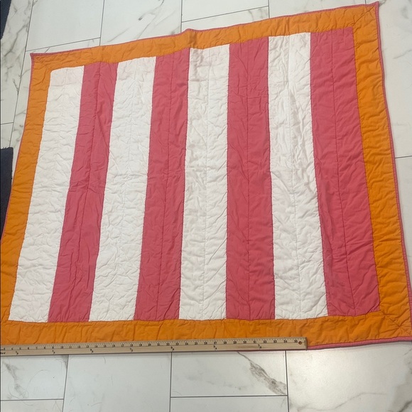 Land Of Nod Striped Pink and Orange Quilt - Picture 3 of 4